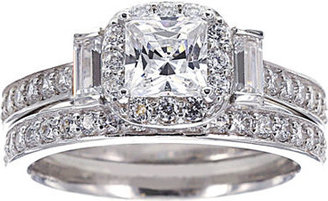 Fine Jewelry DiamonArt Cubic Zirconia Sterling Silver 3-Stone Bridal Ring Set