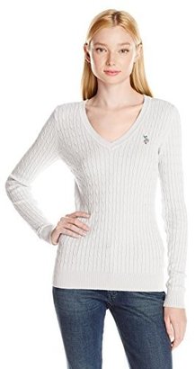 U.S. Polo Assn. Women's Stripe Cable Knit V-Neck Sweater