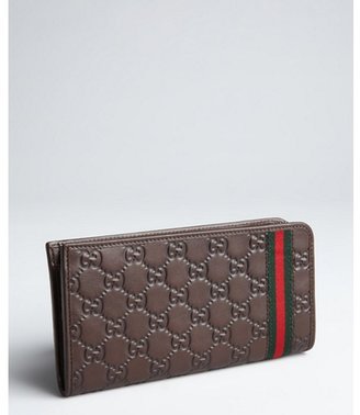 Gucci dark brown guccissima signature web zip wallet