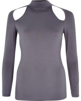 River Island Grey cut out turtle neck top