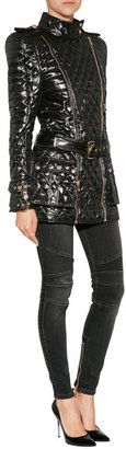 Balmain Glossy Quilted Down Coat in Black
