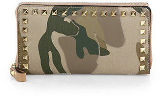 Valentino Mixed-Media Camouflage Continental Wallet