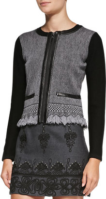 Nanette Lepore Intrigue Leather-Trim Tweed Jacket