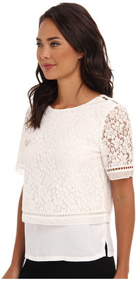 Rebecca Taylor Short Sleeve Top With Lace Overlay