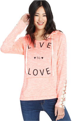 Miss Chievous Miss Chiveous Juniors' Hooded Lace-Panel Pullover Top