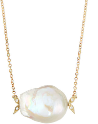 Mizuki 14k Gold Diamond Leaf & White Pearl Necklace