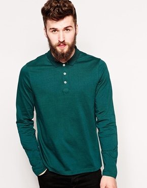 ASOS Long Sleeve Polo Shirt In Jersey - ponderosapinegreen