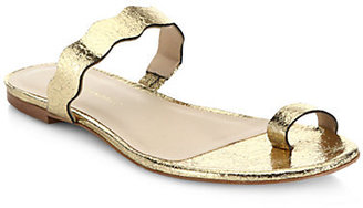 Loeffler Randall Petal Metallic Leather Scalloped-Strap Sandals