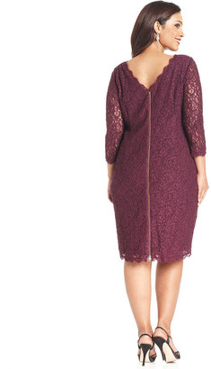 Adrianna Papell Plus Size Dress, Three-Quarter-Sleeve Lace