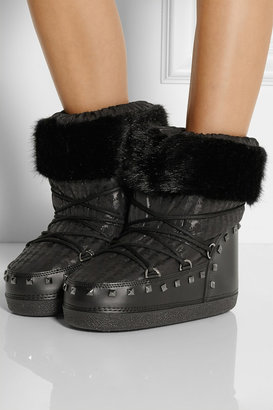 Karl Lagerfeld Paris Faux shearling-trimmed shell and faux leather boots