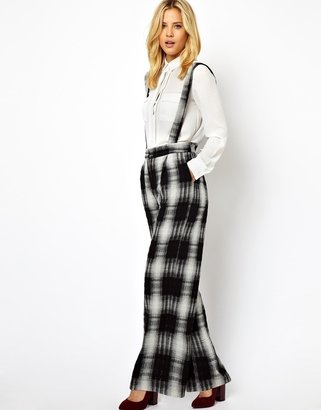 ASOS Wide Leg Trousers in Check with Braces