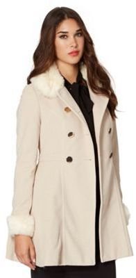 Lipsy Cream faux fur trim swing coat