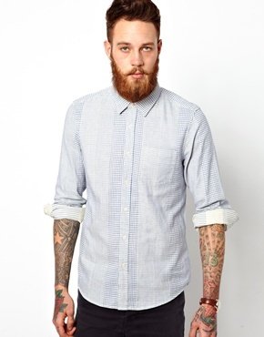 ASOS Shirt In Long Sleeve With Block Stripe - Blue