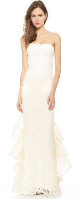 Reem Acra Strapless Re-Embroidered Lace Gown
