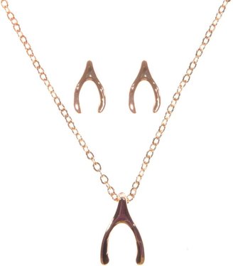 Johnny Loves Rosie Dainty gold wishbone necklace & earring set