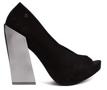 Melissa Boho Black Flocked Chunky Heeled Shoes - Black