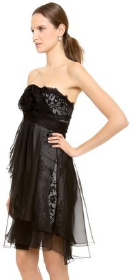 Marchesa Re-embroidered Lace Strapless Dress