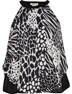 River Island Girls black zebra print cami top