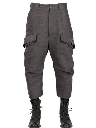 John Galliano Wool/Linen Blend Twill Cargo Trousers