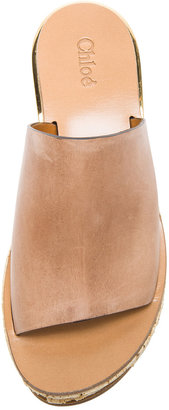 Chloé Leather Cork Wedge Mules in Pastel Pink