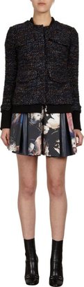 Thakoon Leather Inset Pleated Mini Skirt-Black