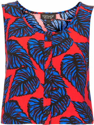 Topshop Leaf Print Crop Button Vest