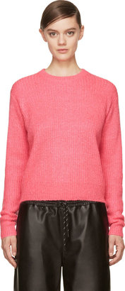 Alexander Wang T by Neon Pink Mohair Knit Crewneck Pullover