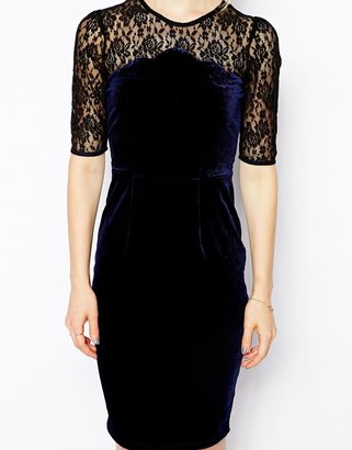 Sugarhill Boutique Martha Velvet Dress With Lace Sleeves