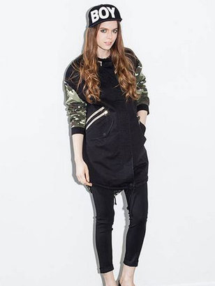 Camo Black Military Oversize Coat With Sleeves
