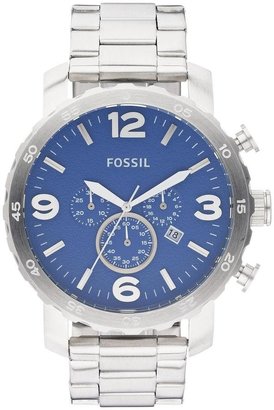 Fossil Mens Nate Chronograph Blue Face Oversized Stainless Steel Bracelet Watch