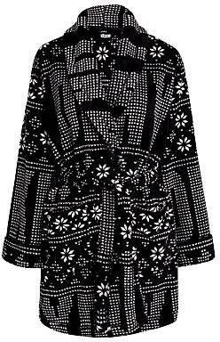 DKNY Snow Day Long Sleeve Fairisle Robe, Black