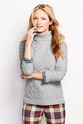 Lands' End Women's Petite Lofty Blend Aran Cable Turtleneck Sweater