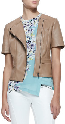 BCBGMAXAZRIA Dayne Fitted Short-Sleeve Faux-Leather Jacket