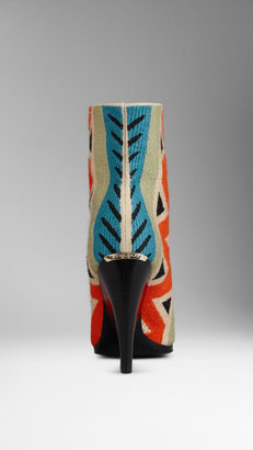 Burberry Tapestry Peep-Toe Ankle Boots