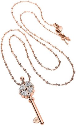 Folli Follie Crystal Set Heart For Heart Key Rose Gold Plated Long Necklace