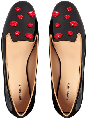Markus Lupfer Black Patent Red Lips Slipper Flat Shoes