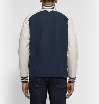 White Mountaineering Leather-Trimmed Patterned Cotton Bomber Jacket