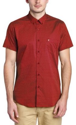 Gabicci Men's Woven Dot Print Slim Fit Button Down Short Sleeve Casual Shirt