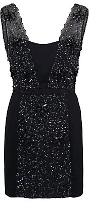 French Connection Angelfire Sparkle Fitted Dress, Black