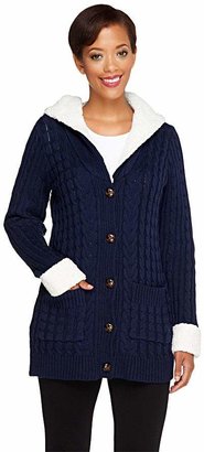 Denim & Co. Button Front Sweater Coat with Sherpa Trim