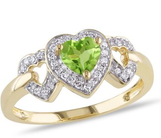 Diamore™ 1/2 CT Peridot and 1/8 CT Diamond Heart Ring in 10k Yellow Gold