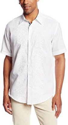 Cubavera Men's Short Sleeve White Tonal Print Embroidered Combo Shirt