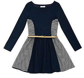 Rare Editions Girls' 7-16 Long Sleeve Striped Inset Dress