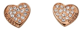GUESS Rose gold plated pave curved heart stud earrings ube11412