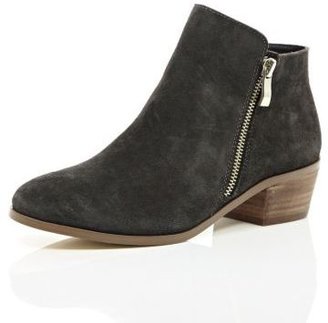 River Island Grey suede zip side ankle boots