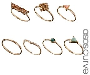 ASOS Curve CURVE Triangle Stone Ring Pack - Gold