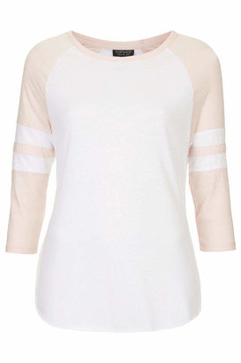 Topshop Sporty raglan top with stripes on arms. 69% polyester, 31% cotton. machine washable.