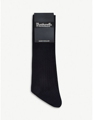 Pantherella Men's Navy Blue Cotton Ribbed Knee-High Socks, Size: 10.5