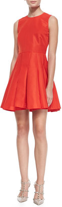 RED Valentino Sleeveless Dress with Pleated Skirt, Coral