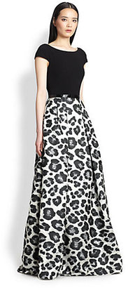Theia Snow Leopard Ball Gown